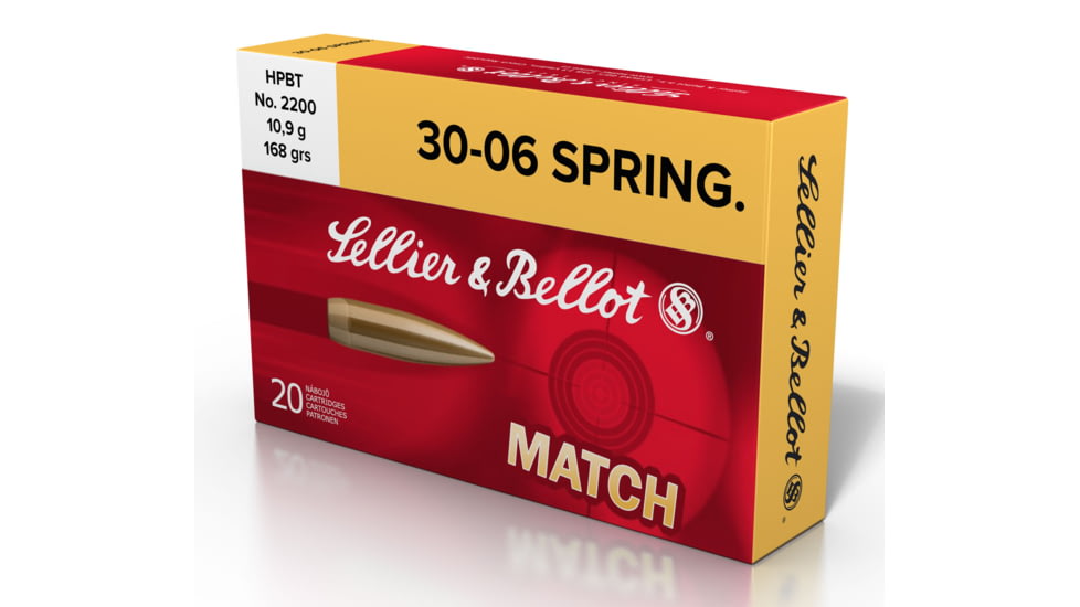 Sellier &amp; Bellot 30-06 Springfield 168 Grain Hollow Point Boat Tail Rifle Ammo, 20 Rounds, SB3006D