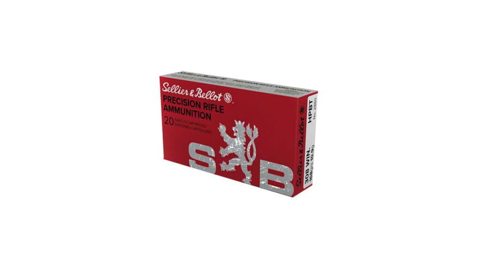 Sellier &amp; Bellot 308 Winchester 168 Grain Hollow Point Boat Tail Rifle Ammo, 20 Rounds, SB308G