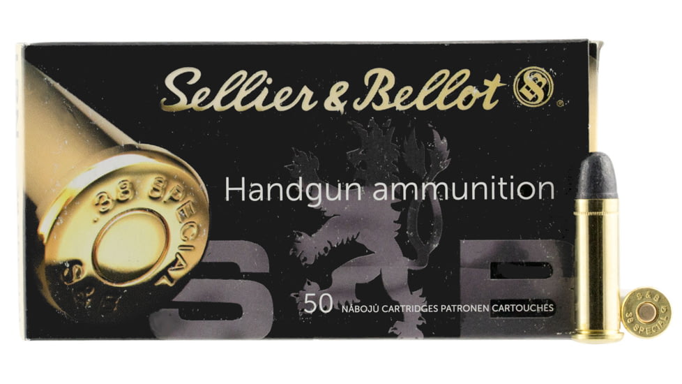 Sellier &amp; Bellot 38 Special 158 Grain Lead Round Nose Brass Cased Pistol Ammo, 50 Rounds, SB38A