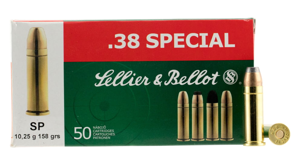 Sellier &amp; Bellot 38 Special 158 Grain Soft Point Brass Cased Pistol Ammo, 50 Rounds, SB38C