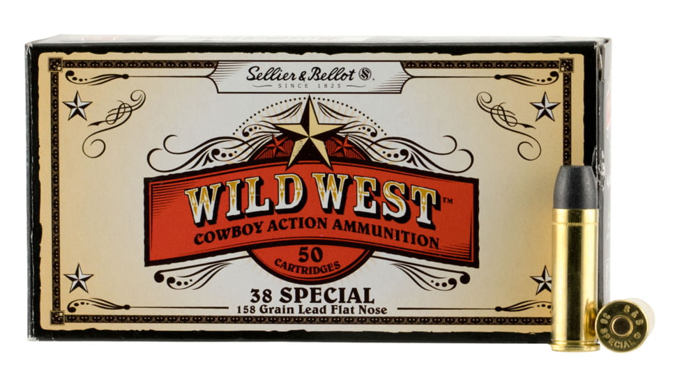 Sellier &amp; Bellot 38 Special 158 Grain Lead Flat Nose Brass Cased Pistol Ammo, 50 Rounds, SB38L