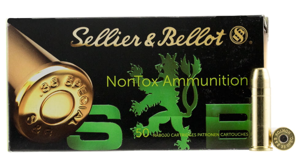 Sellier &amp; Bellot 38 Special Nontox 158 Grain Total Full Metal Jacket Brass Cased Pistol Ammo, 50 Rounds, SB38NT
