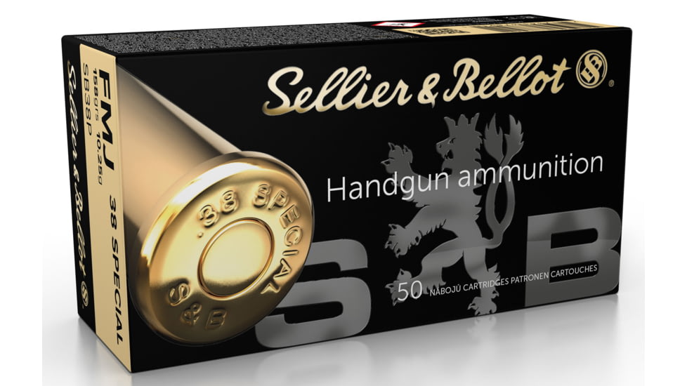 Sellier &amp; Bellot 38 Special 158 Grain Full Metal Jacket Pistol Ammo, 50 Rounds, SB38P