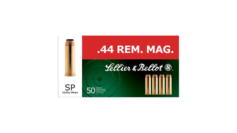 Sellier &amp; Bellot 44 Remington Magnum 240 Grain Soft Point Brass Cased Pistol Ammo, 50 Rounds, SB44A