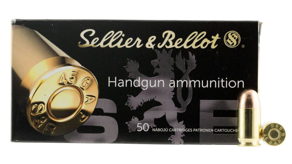 Sellier &amp; Bellot 45 Gap 230 Grain Full Metal Jacket Brass Cased Pistol Ammo, 50 Rounds, SB45GAP