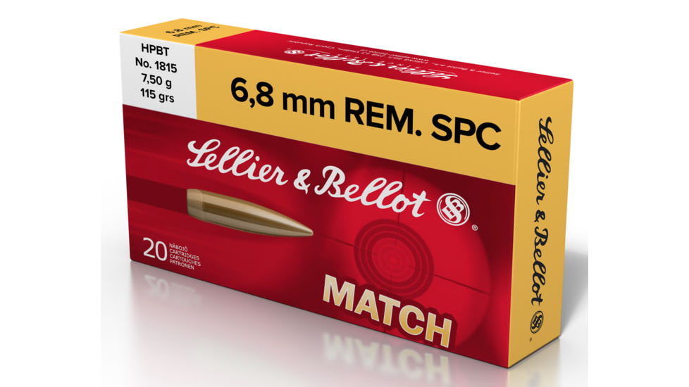 Sellier &amp; Bellot 6.8 Remington 115 Grain Hollow Point Boat Tail Rifle Ammo, 20 Rounds, SB68D