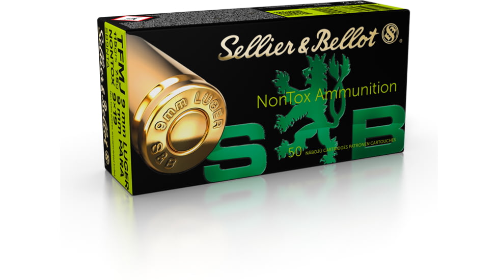 Sellier &amp; Bellot Handgun, 9mm Luger, 115 Grain, Non Toxic FMJ, Brass Case, Centerfire Pistol Ammo, 50 Rounds Box, SB9NTA