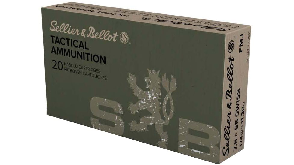 Sellier &amp; Bellot 7.5x55mm Swiss 174 Grain Full Metal Jacket Brass Cased Rifle Ammunition