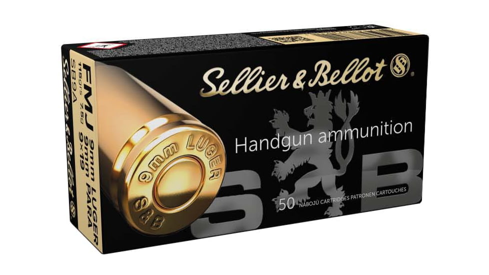 Sellier &amp; Bellot 9mm Luger 115 Grain Full Metal Jacket Brass Cased Pistol Ammunition