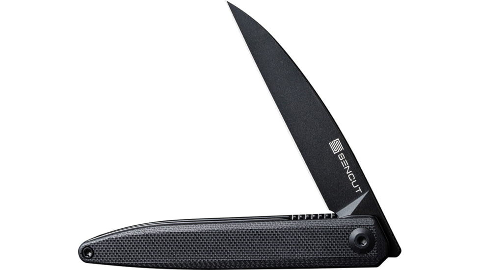 SENCUT Jubil Black Folding Knife, 3.88in Closed, 3in Black Finish D2 Tool Steel Wharncliffe Blade, Black G10 Handle, Nylon Case, S20029-2