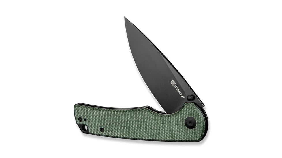SENCUT Praktisk Thumb Stud &amp; Flipper Knife Green Canvas Micarta Handle