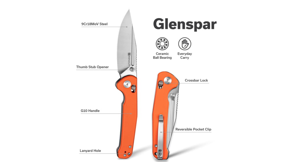 SENCUT Glenspar Thumb Stud &amp; Crossbar Lock Knife Orange G10 Handle 3.45inch Satin Finished 9cr18mov Blade