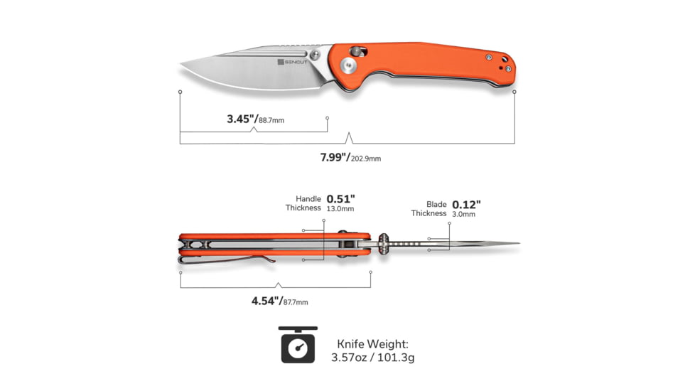 SENCUT Glenspar Thumb Stud &amp; Crossbar Lock Knife Orange G10 Handle 3.45inch Satin Finished 9cr18mov Blade