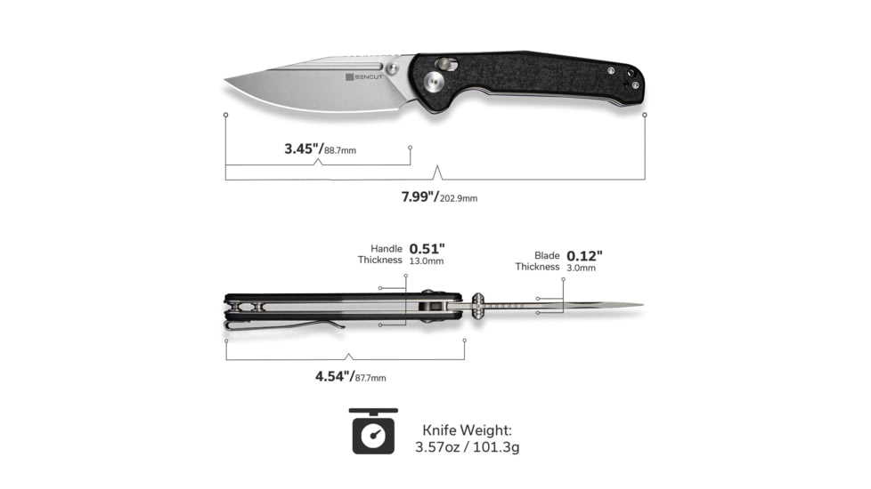 SENCUT Glenspar Thumb Stud &amp; Crossbar Lock Knife Black Shredded G10 Handle 3.45inch Stonewashed 9cr18mov Blade