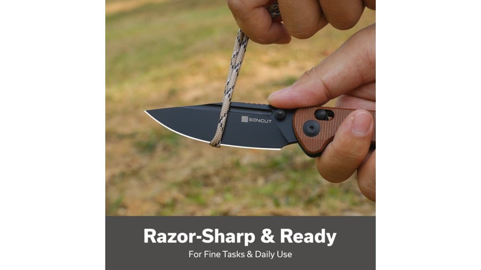 SENCUT Glenspar Thumb Stud &amp; Crossbar Lock Knife Brown Canvas Micarta Handle 3.45inch Black 9cr18mov Blade