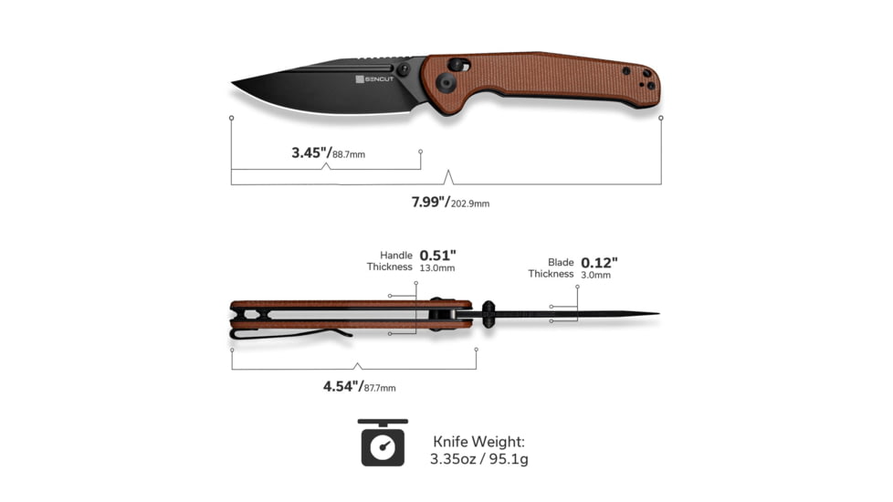 SENCUT Glenspar Thumb Stud &amp; Crossbar Lock Knife Brown Canvas Micarta Handle 3.45inch Black 9cr18mov Blade