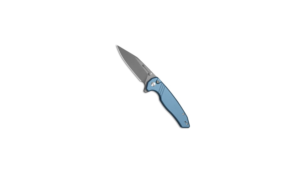 Sencut SENCUT Selkyris Button Lock Knife Blue Aluminum 3.4" Gray SW, Blue, D2, adult, BHQ-230729