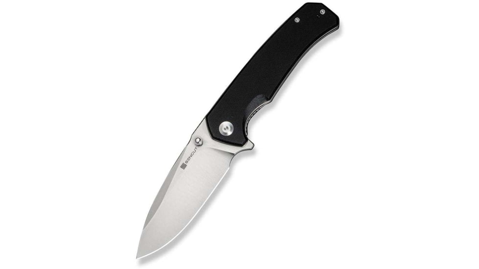 SENCUT Skarnax Flipper/thumb Stud Folding Knife 3.79inch Satin 9cr18mov Drop Point Plain Edge Blade, Black G10 Handle - S24025-1