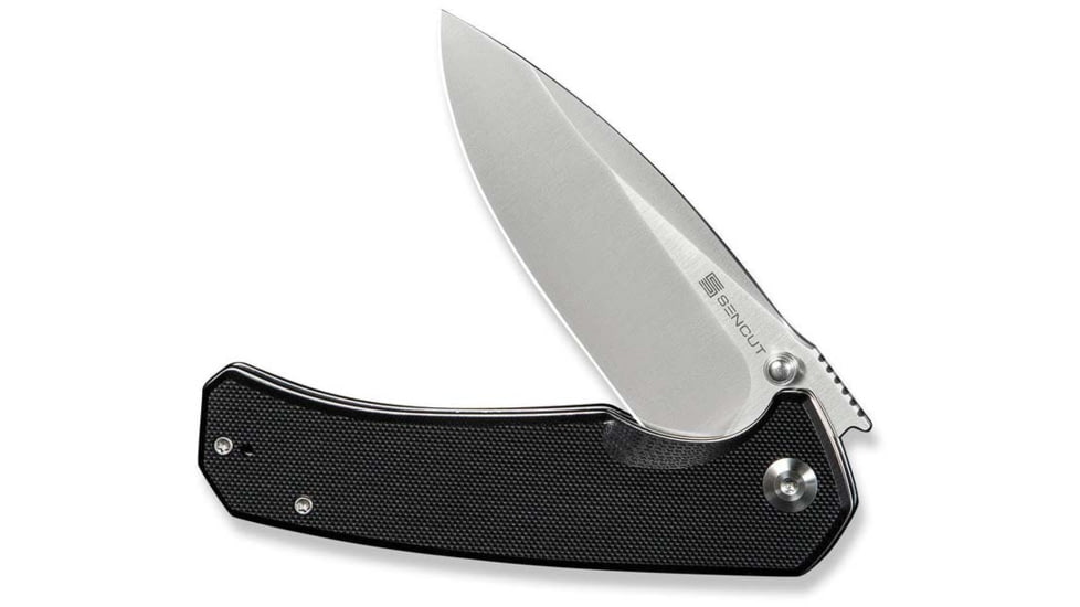 SENCUT Skarnax Flipper/thumb Stud Folding Knife 3.79inch Satin 9cr18mov Drop Point Plain Edge Blade, Black G10 Handle - S24025-1