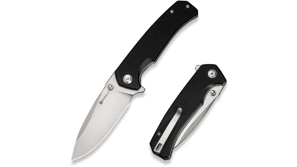 SENCUT Skarnax Flipper/thumb Stud Folding Knife 3.79inch Satin 9cr18mov Drop Point Plain Edge Blade, Black G10 Handle - S24025-1