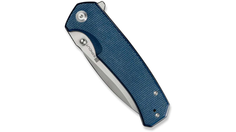 SENCUT Skarnax Flipper/thumb Stud Folding Knife 3.79inch Satin 9cr18mov Drop Point Plain Edge Blade, Blue Canvas Micarta Handle - S24025-3