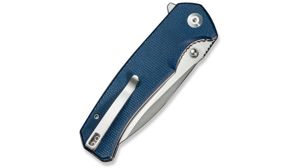 SENCUT Skarnax Flipper/thumb Stud Folding Knife 3.79inch Satin 9cr18mov Drop Point Plain Edge Blade, Blue Canvas Micarta Handle - S24025-3