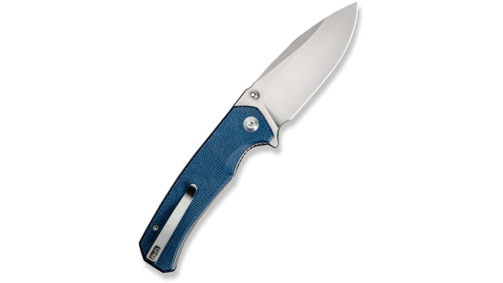 SENCUT Skarnax Flipper/thumb Stud Folding Knife 3.79inch Satin 9cr18mov Drop Point Plain Edge Blade, Blue Canvas Micarta Handle - S24025-3