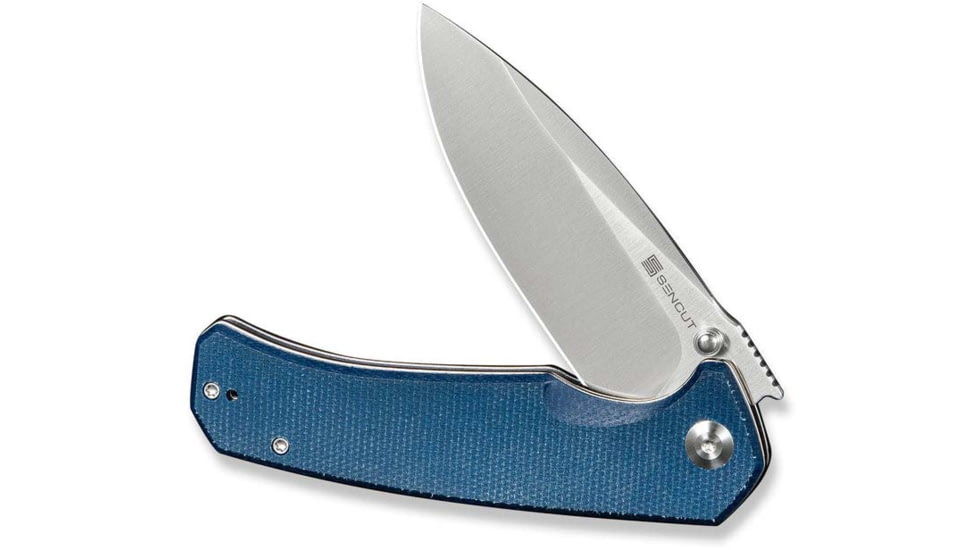 SENCUT Skarnax Flipper/thumb Stud Folding Knife 3.79inch Satin 9cr18mov Drop Point Plain Edge Blade, Blue Canvas Micarta Handle - S24025-3