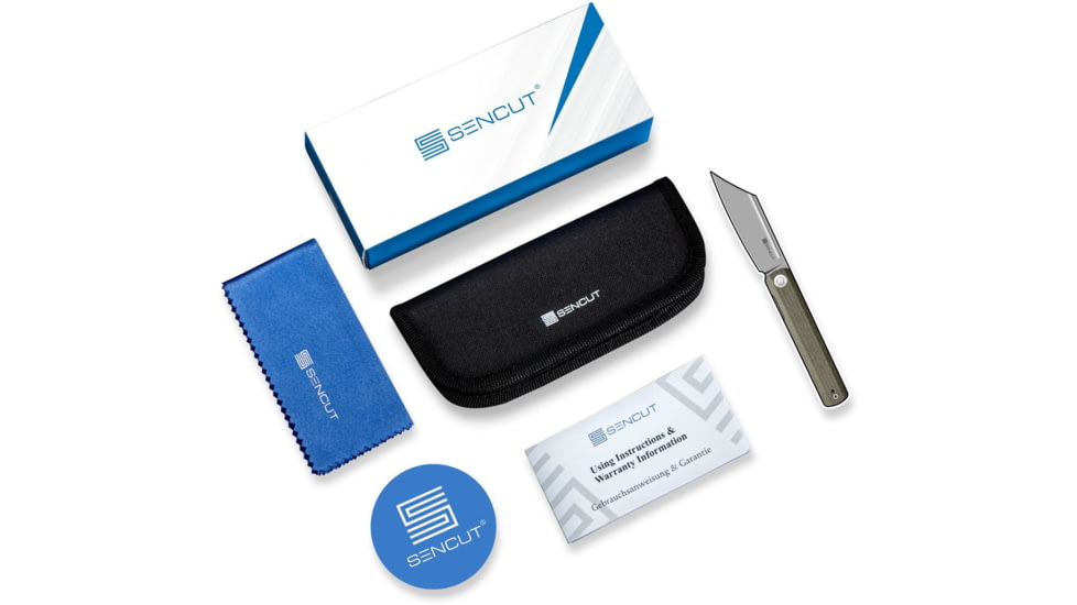 SENCUT Squiggy Flipper &amp; Thumb Hole &amp; Button Lock Knife Black / Green G10 Handle - S24082A-2