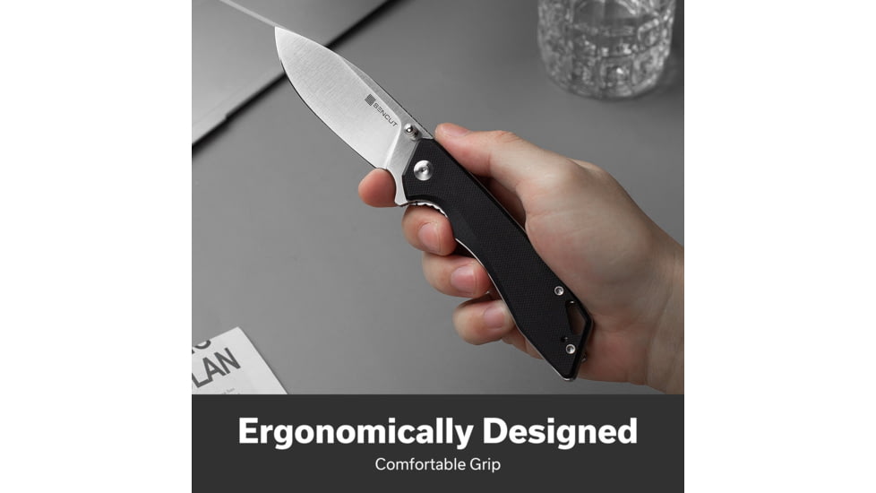 SENCUT Stratex Flipper &amp; Thumb Stud Knife Black G10 Handle 3.17inch Satin Finished 9cr18mov Blade
