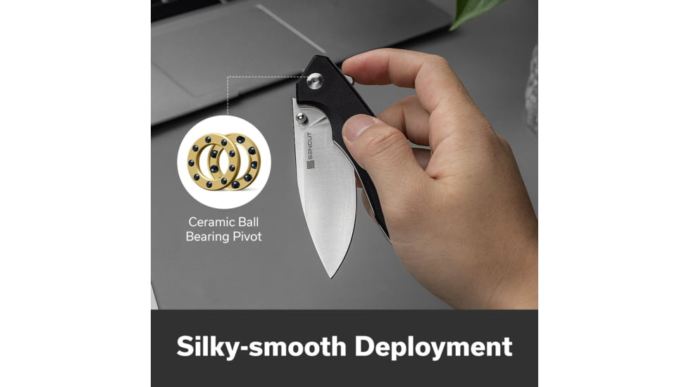 SENCUT Stratex Flipper &amp; Thumb Stud Knife Black G10 Handle 3.17inch Satin Finished 9cr18mov Blade