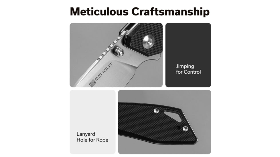 SENCUT Stratex Flipper &amp; Thumb Stud Knife Black G10 Handle 3.17inch Satin Finished 9cr18mov Blade