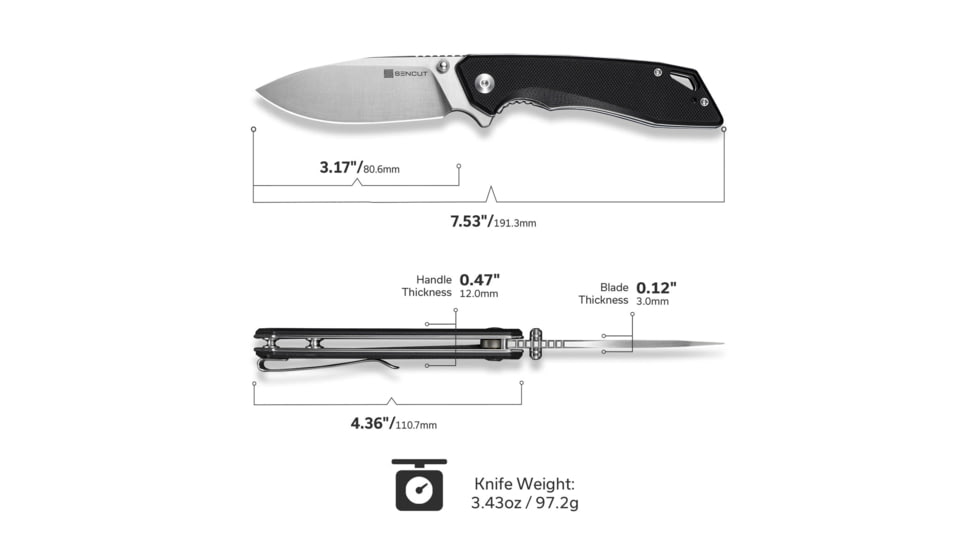 SENCUT Stratex Flipper &amp; Thumb Stud Knife Black G10 Handle 3.17inch Satin Finished 9cr18mov Blade