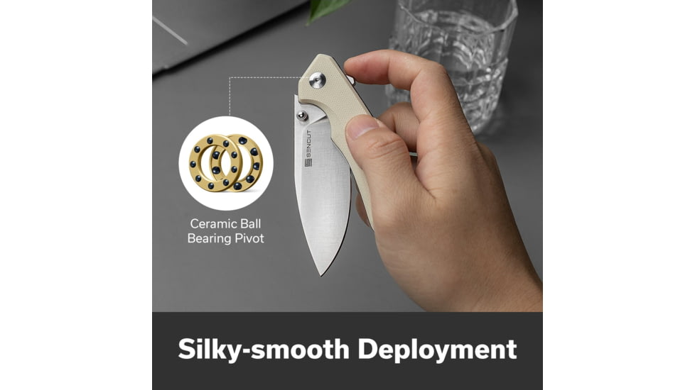 SENCUT Stratex Flipper &amp; Thumb Stud Knife Ivory G10 Handle 3.17inch Satin Finished 9cr18mov Blade