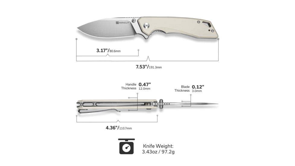 SENCUT Stratex Flipper &amp; Thumb Stud Knife Ivory G10 Handle 3.17inch Satin Finished 9cr18mov Blade