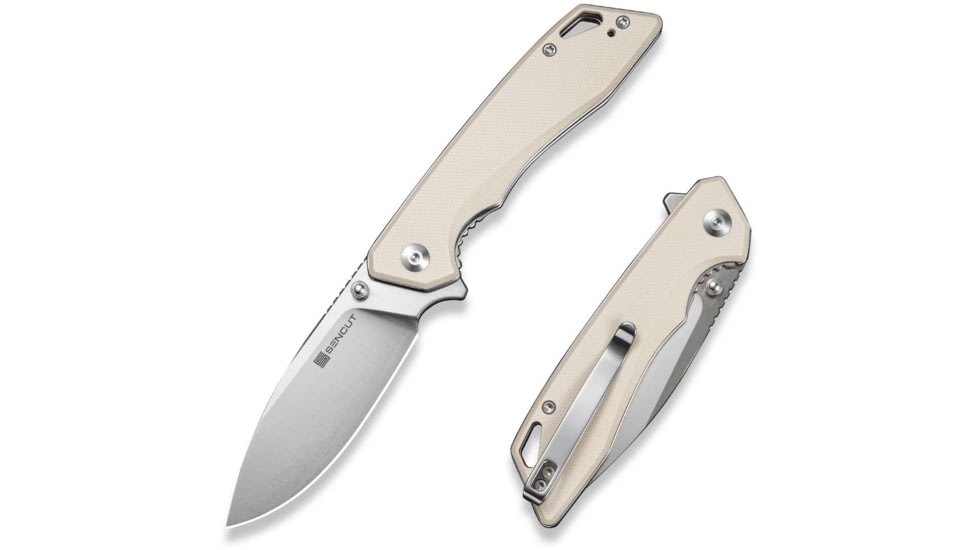 SENCUT Stratex Flipper &amp; Thumb Stud Knife Ivory G10 Handle 3.17inch Satin Finished 9cr18mov Blade