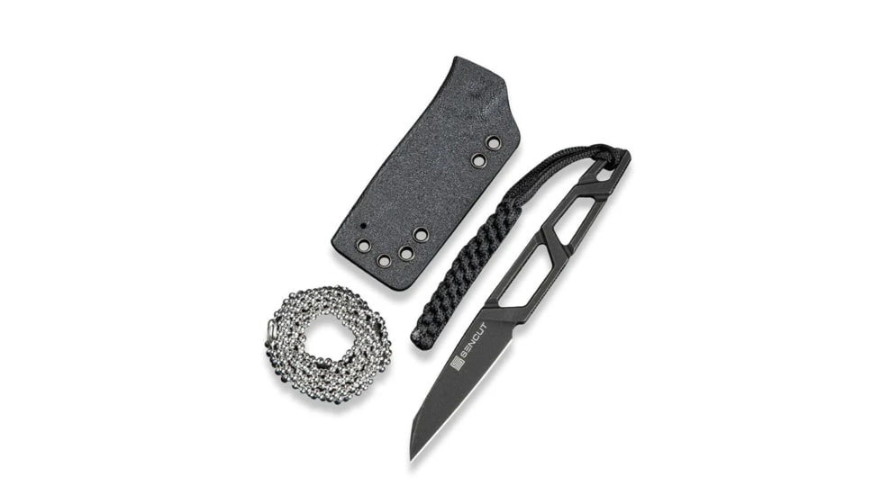 TEXO Fixed Blade Neck Knife 1.97&quot; Black 9Cr18MoV Reverse Tanto Plain Edge Blade, Skeletonized Handle &amp; Kydex Sheath