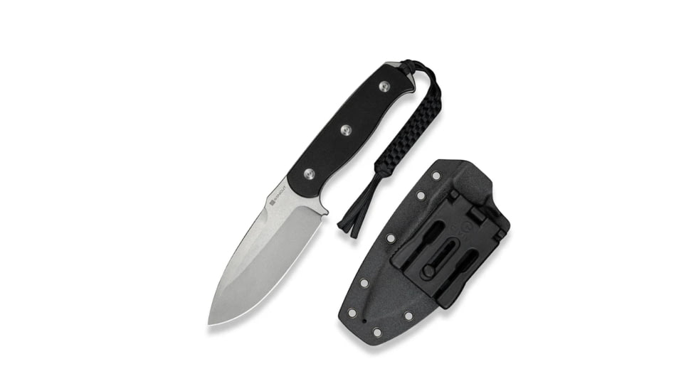 Toxodon Fixed Blade Knife 4.57" Satin 9Cr18MoV Drop Point Plain Edge Blade, Black G10 Handle &amp; Kydex Sheath