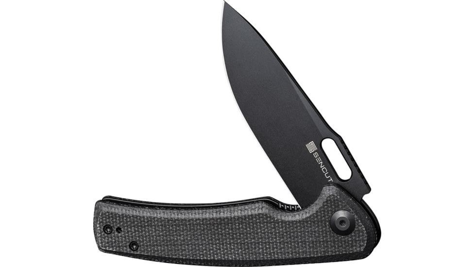 SENCUT Vesperon Black Micarta Folding Knife, 4.5in Closed, 3.38in Black Finish 9Cr18MoV SS Blade, Black Canvas Micarta Handle, S20065-3