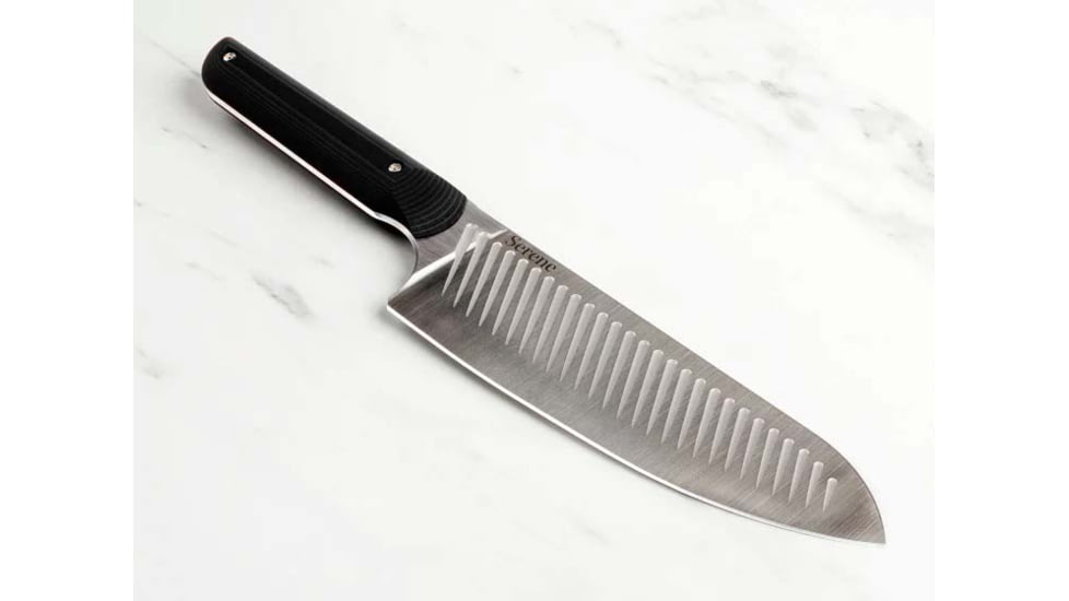 Serene Kitchen Co. Magna Cut Chef's Knife, 13.38in Overall, 7.75in CPM Magnacut Stainless Steel Blade, Black Ultrex Suretouch Rubberized G10 Handle, SER002 BLACK