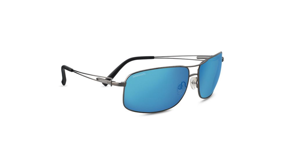 Serengeti Sassari , Polarized 555nm Blue, Rectangle, Unisex, Shiny Gunmetal, Large 8596