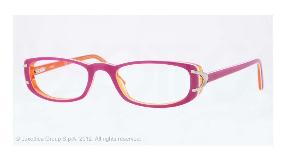 Sferoflex SF1550 Single Vision Prescription Eyeglasses C569-51 - Lillac Top On Orange Frame, Demo Lens Lenses
