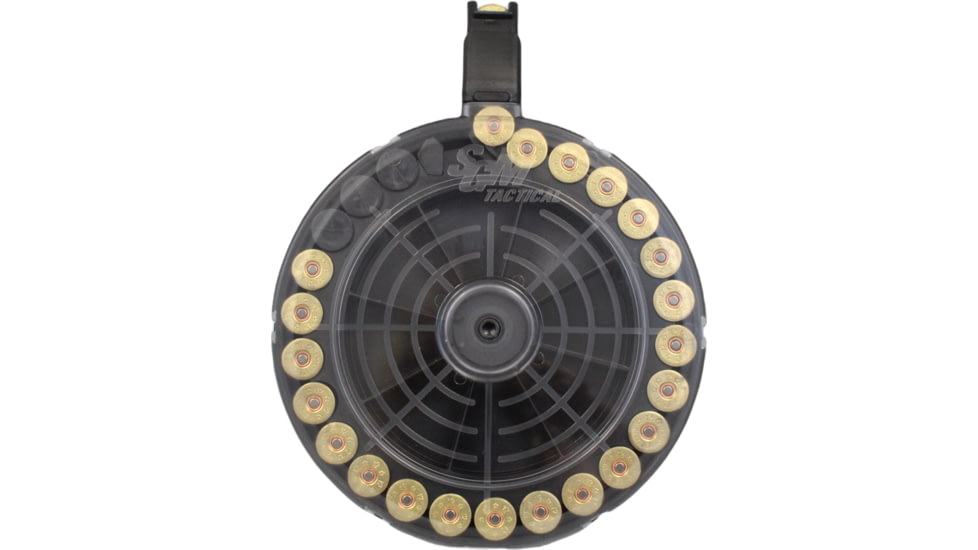 SGM Tactical Saiga 12 Gauge Shotgun Drum Magazine, 25 Round, Black, SGMTSaiga1225D