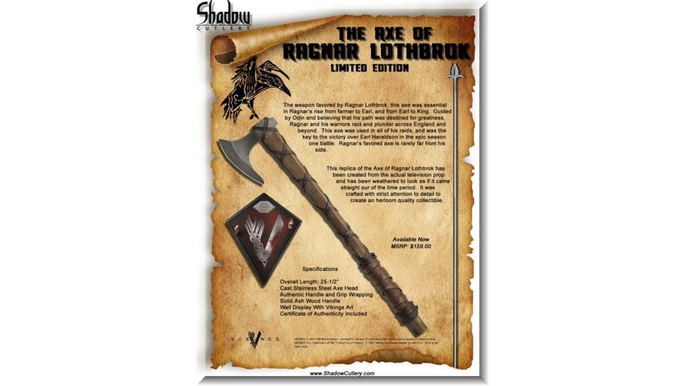 Shadow Cutlery Vikings - Axe of Ragnar Lothbrok - Limited Edition, Brown/Silver, 2.4LB SH8000LE