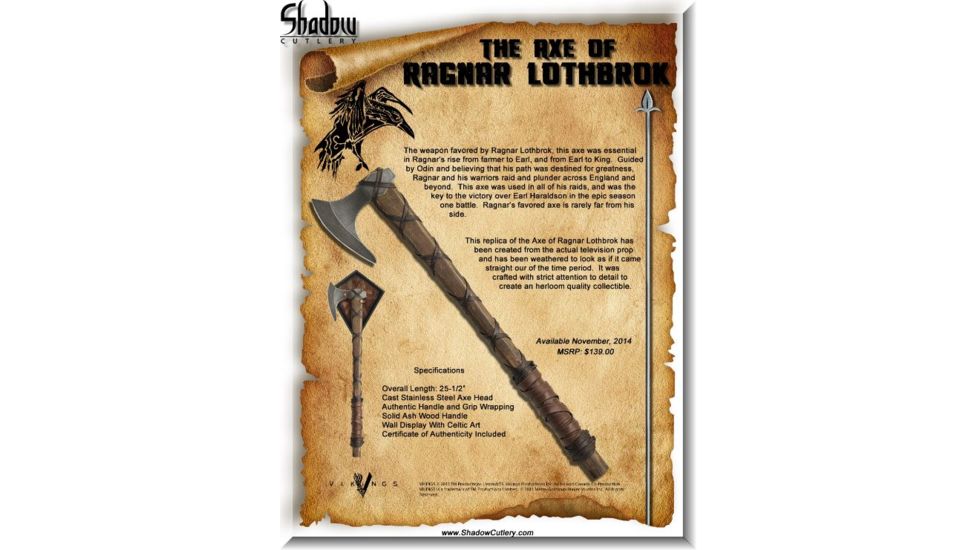 Shadow Cutlery Vikings - Axe of Ragnar Lothbrok - Standard Edition, Brown/Silver, 2.4LB SH8000
