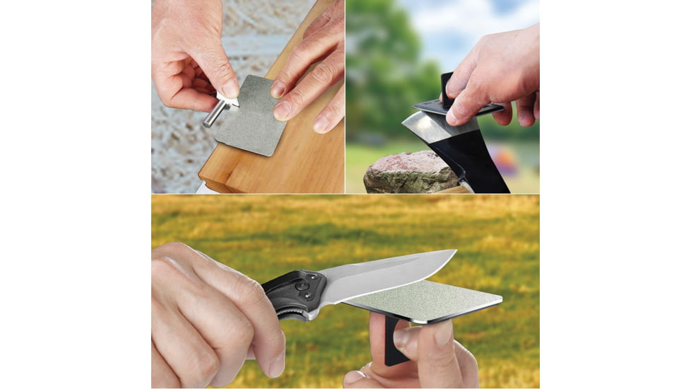 Sharpal Credit Card Diamond Stone Set, Grit Extra Fine L Fine L Coarse, Credit Card Size, Ring Grip Holding, Mirror Polished On Rear Side For Emergency Signaling, Leather Slip Pouch For Each, 116N