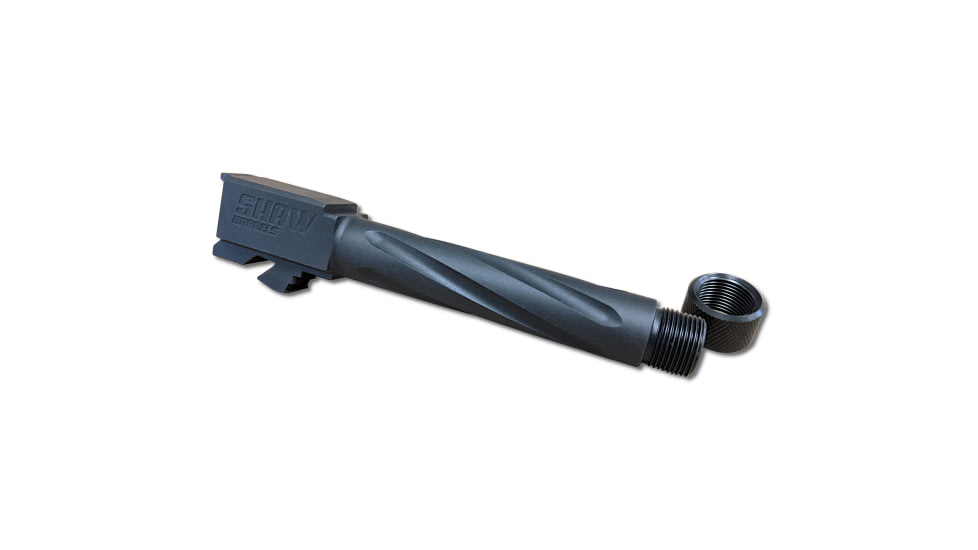 Shaw Glock 19 9x19 SAAMI Threaded Pistol Barrel, 4.375in, Factory Profile, 1-10 Twist, 1/2-28 Thread, Melonite Black, GL19SSNHF9TM