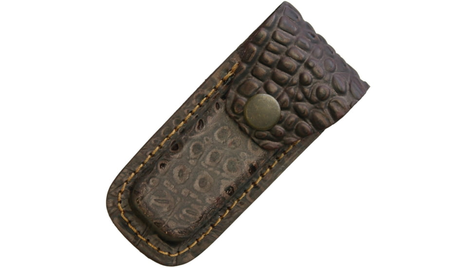 Sheath Leather Belt Pouch, Fits 3in To 3.5in Folding Knife, Crocodile Pattern, Leather Construction, SH1196