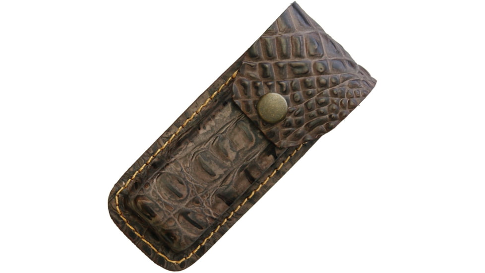 Sheath Leather Sheath, Fits 4.5in To 5.25in Folding Knife, Crocodile Pattern, Leather Construction, SH1197