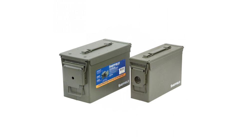 Sheffield 2-Piece Military Style .30 Cal And .50 Cal Ammo Can Set, Matte Green 12624S